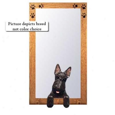 Brindle Scottish Terrier Hall Mirror With Oak Natural Frame