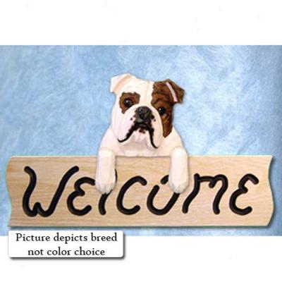 Bulldog Brindle Welcome Sign Oak