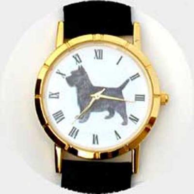 Cairn Terrier Watch - Large Face, Brown Leather
