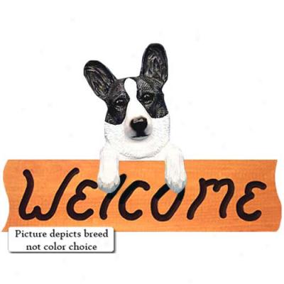 Cardigan Welsh Corgi Tri Welcome Sign Maple