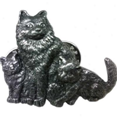 Cat And Kittens (longhaired) Pewte5 Pin