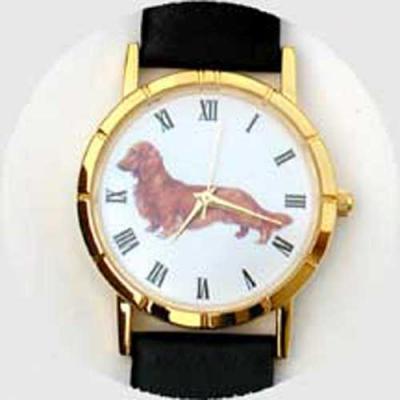 Dachshund (long Hair) Watch - Petty Face, Brown Leather