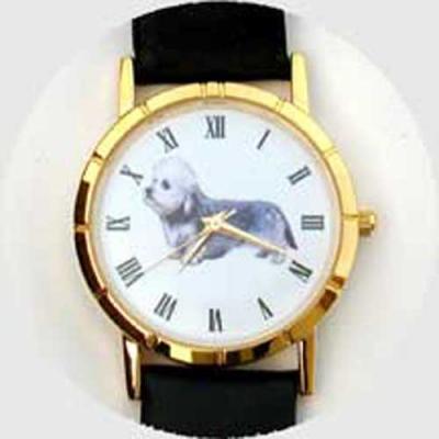 Dandie Dinmont Terrier Watch - Small Face, Black Leather