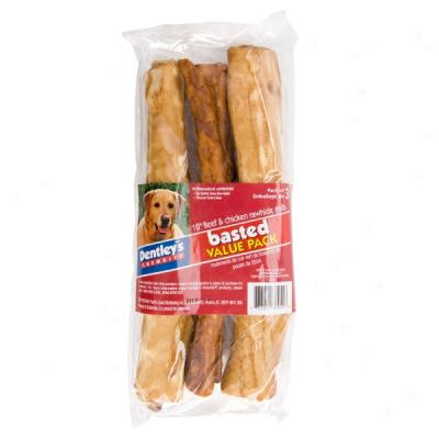Dentley's 10 Inch Basted Rawhise Rolls - 3 Pack
