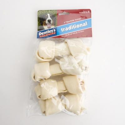 Dentley's 4 Inch Natural Rawhide Bones - 4 Pack