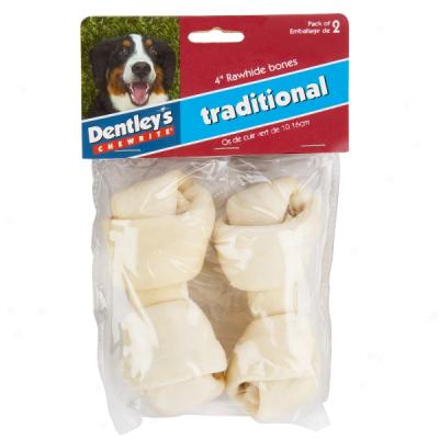 Dentley's 4 Inch Natural Rawhide Bones - 2 Pack