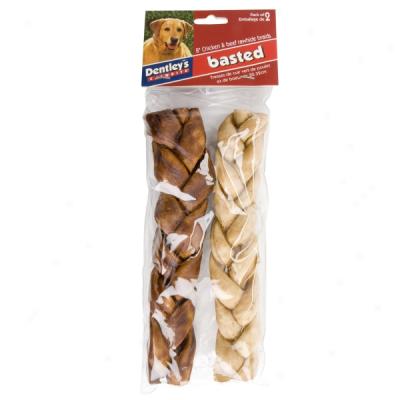 Dentley's 8 Inch Basted Rawhide Braids - 2 Pack