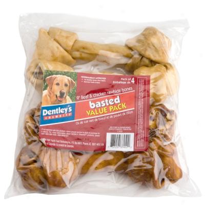 Dentley's Large Basted Rawhide Bnoes - 4 Pc