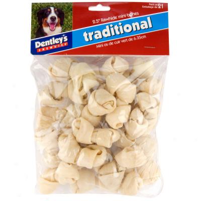 Dentley's Mini Natural Rawhide Bones - 21 Pack