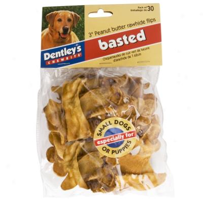 Dentley's Peanut Butter Basted Rawhide Flips For Small Dofs & Puppies - 30 Pack