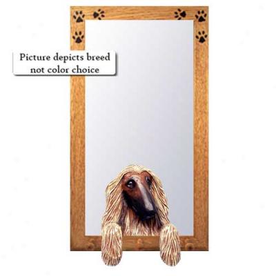 Fawn Afghan Hound Hall Mirror With Oak Natural Frame