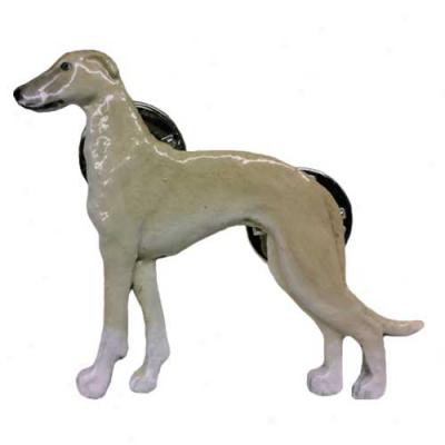 Fawn And White Greyhound Hand Painted Pin