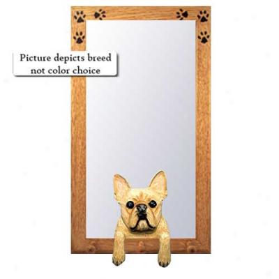 Fawn French Bullldog Hall Mirror With Oak Natural Frame