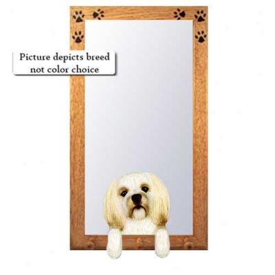 Fawn Lhasa Apso Hall Reflector With Basswood Pine Frame Puppy Clip