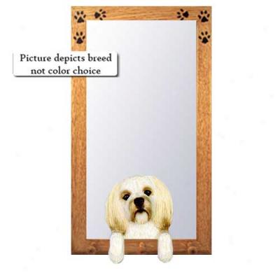 Fawn Puppy Clip Lhasa Apso Hall Mirror With Oak Golden Frame