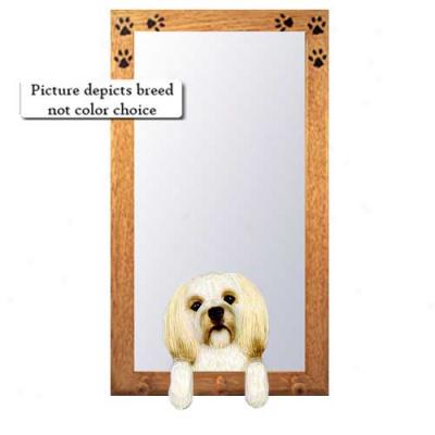 Fawn Puppy Clip Lhasa Apso Hall Mirror With Oak Natural Frame