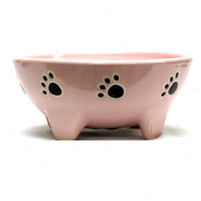 Footed Dog Dish 7 Inches Pink