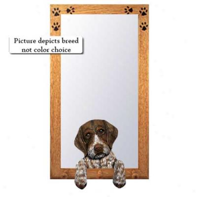 German Wirehaired Poknter Hall Mirror With Oak Golden Frame
