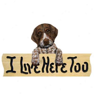 German Wirehired Pointer I Live Here Too Oak Finissh Sign