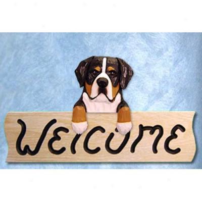 Greater Swiss Mountain Dog Welcome Sign Oak