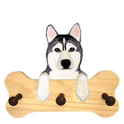 Grey And White Siberian Husky Bone Hang Up Natural Oak