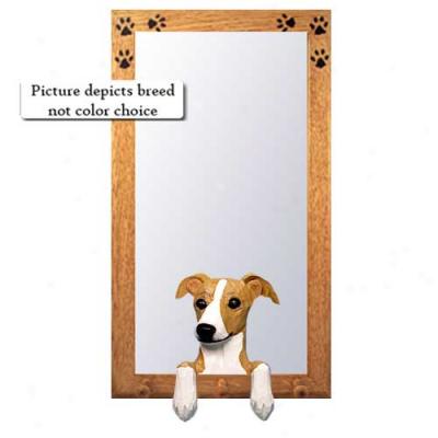 Grey Italian Greyhound Hall Mirror With Oak Natural Frame