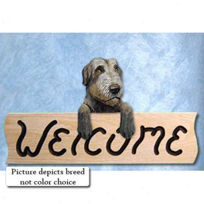 Irish Wolfhound Red Welcome Sign Oak