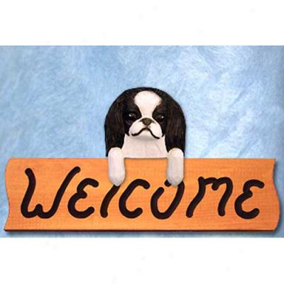 Japanese Chin Black And White Welcome Sign Maple