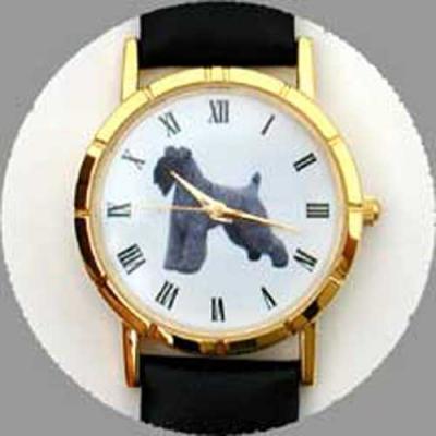 Kerry Blue Terrier Watch - Feeble Face, Brown Leather