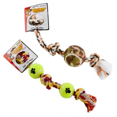 Mammoth Flossy Chews Knoted Pull W/ Tennis Ball Dog Toy