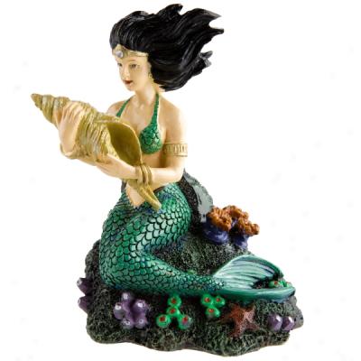 Mermaid With Seashells Aquarium Ornament