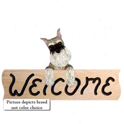 Miniature Schnauzer Black  Welcome Sign Oak