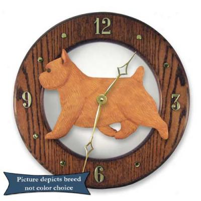 Norwich Terrier Wall Clock In Light Oak By Michael Park