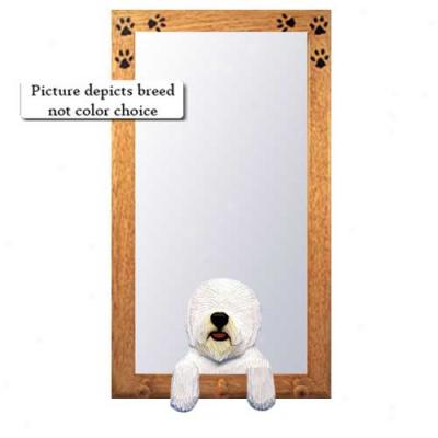Old English Sheepdog Hall Mirror With Bassaood Walnut Frame