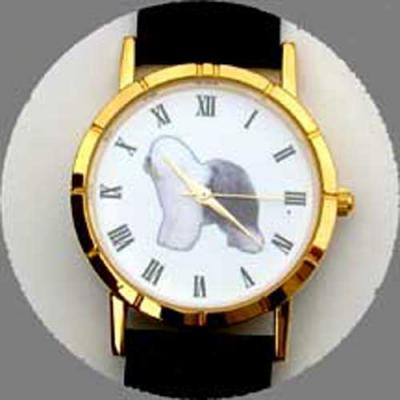 Old English Sheepdog Watch - Small Face, Brown Leather