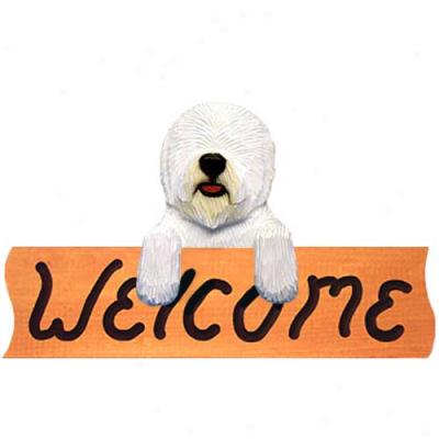 Old English Sheepdog Welcome Sign Maple