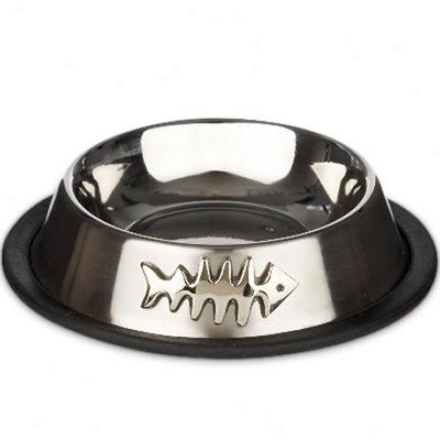 Petzazz® Silver Cat Bowl With Fish Ornament