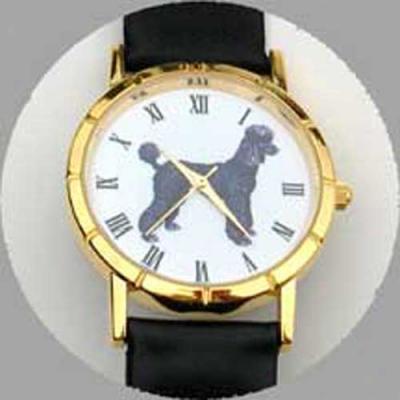 Poodle (black) Watch - Small Face, Brown Leather