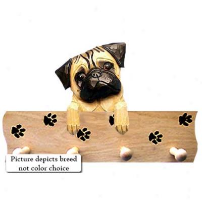 Pug Black Pawprint Hang Up Oak