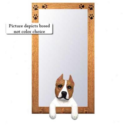 Red American Staffordsyire Terrier Hakl Mirror With Basswood Walnut Frame