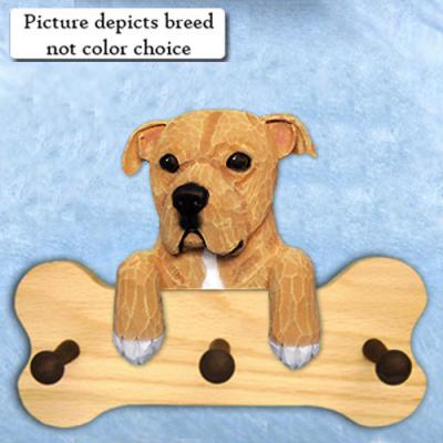 Red And White Fool American Staffordshire Terrier Bone Hang Up Natural Oak