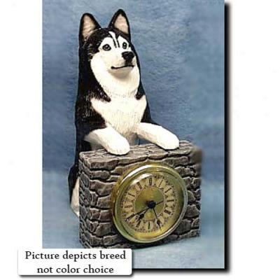 Red And White Siberian Husky Mantle Clock