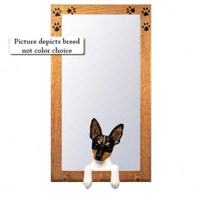 Red And White Toy Fox Terrier Hall Mirror With Ozk Natural Frame