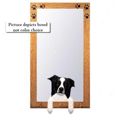 Red Border Collie Hall Mirror With Basswood Pine Frame