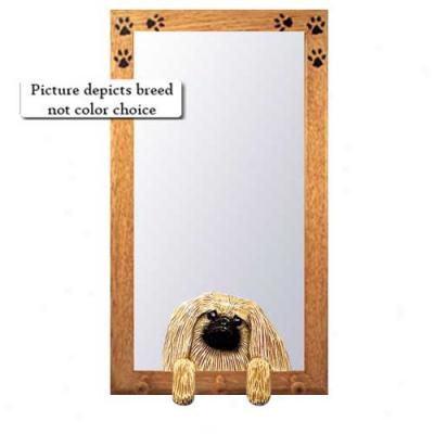 Red Pekingese Hall Mirror With Oak Golden Frame