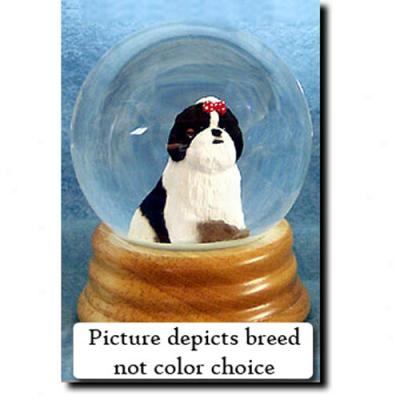 Shih Tzu (silver And White) Misical Snow Globe