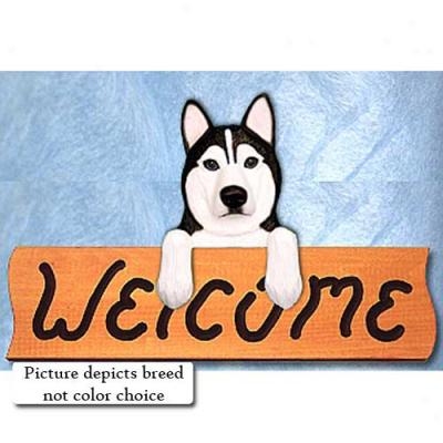Siberian Husky Red And White Welcome Sign Oak
