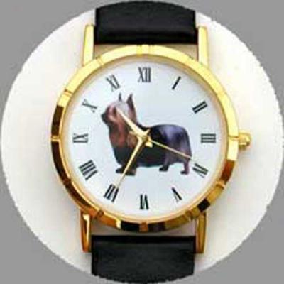 Silky Terrier Watch - Small Face, Brown Leather