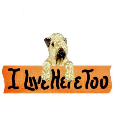 Soft Coated Wheaten Terrier I Live Here Too Maple Finish Sign