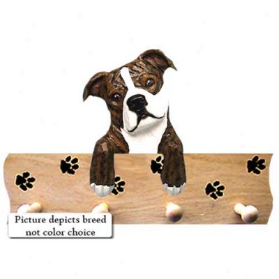 Staffordshire Bull Terrier Red Pawprint Hang Up Oak